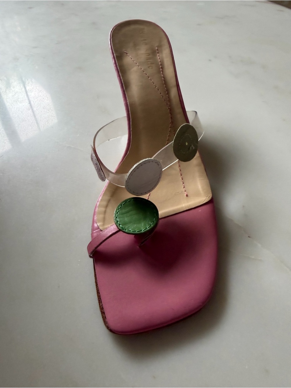 Kate Spade New York Pink Leather Polka Dot Wedge Thong Sandal Size 6 - Picture 9 of 11